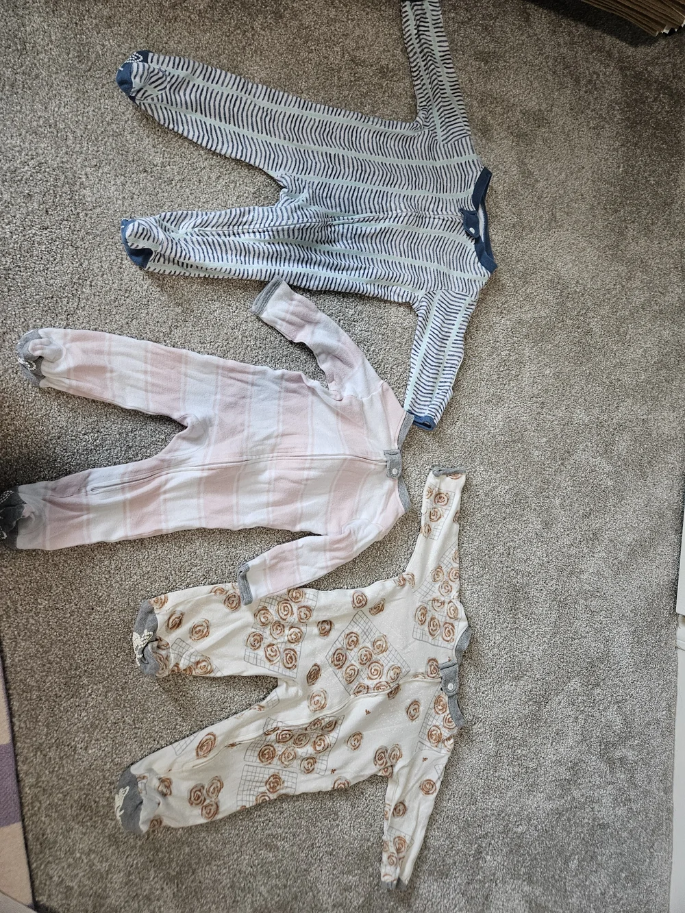 Soft Stripe & Floral Footed One-Piece Pajamas for Kids - Pink, Blue & Cream